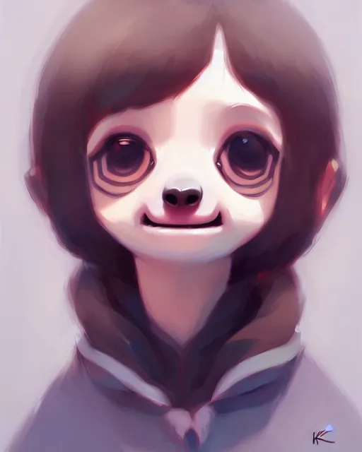 Image similar to a cute sloth, big eyes, digital painting by krenz cushart, ilya kuvshinov, artstation