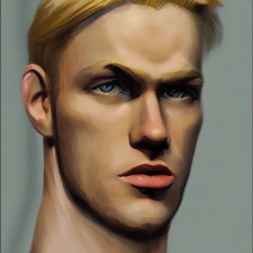 Prompt: a close up realistic portrait of a blonde man, edward hopper, trending on artstation