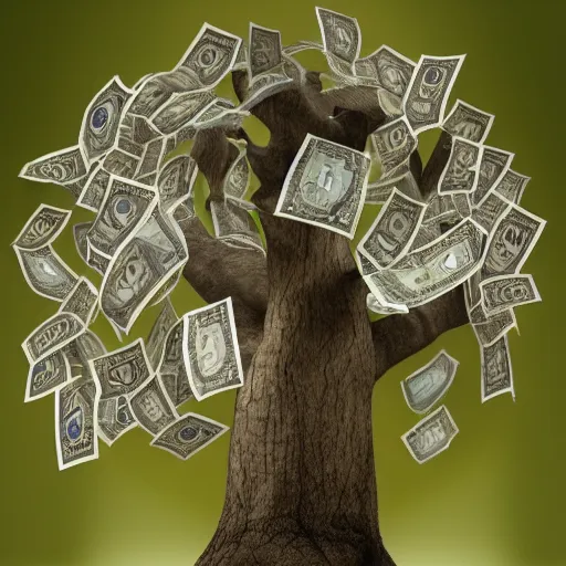 Prompt: a tree with money as leaves