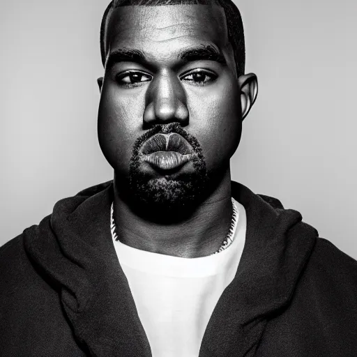 Image similar to the face of young kanye west wearing yeezy clothing at 2 3 years old, black and white portrait by julia cameron, chiaroscuro lighting, shallow depth of field, 8 0 mm, f 1. 8