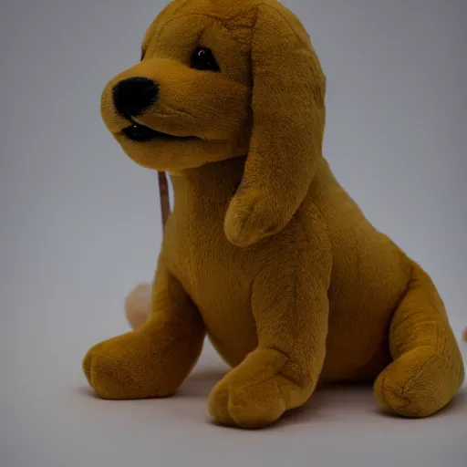 Prompt: a happy golden retriever puppyplush doll, 8 k. photorrealism. photography.