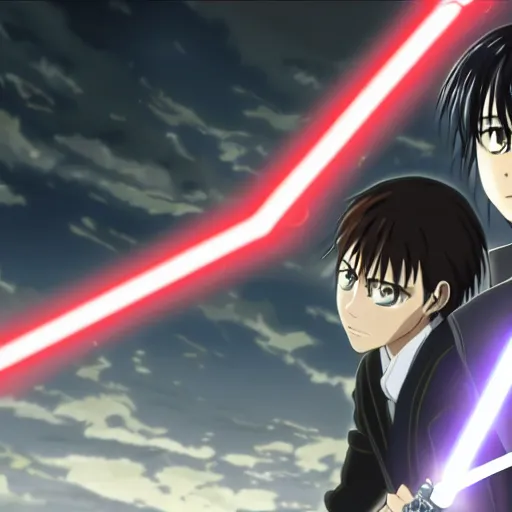 Levi Ackerman from Attack on Titan using lightsabers,, Stable Diffusion