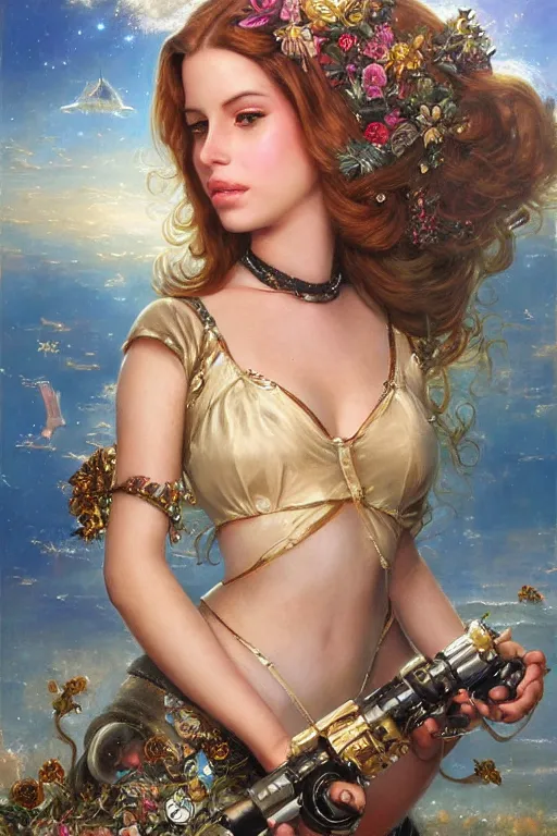 Prompt: cute shiny robot Lana Del Rey look-alike, Lilia Alvarado, Sophie Anderson, Mark Arian, Bob Byerley, Charlie Bowater, Mark Brooks, Steve Henderson, Justin Gerard, Arthur Hughes, Edward Robert Hughes, Mark Keathley, Victor Nizovtsev, Carlos Shwabe, Ross Tran, WLOP