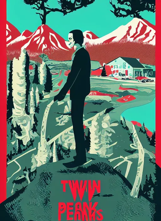 Image similar to twin peaks movie poster art by tomer hanuka