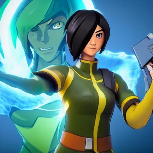 Image similar to toph beifong in fortnite, blind eyes, character render, full body shot, highly detailed, in game render