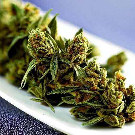 Prompt: marijuana buds on a plate