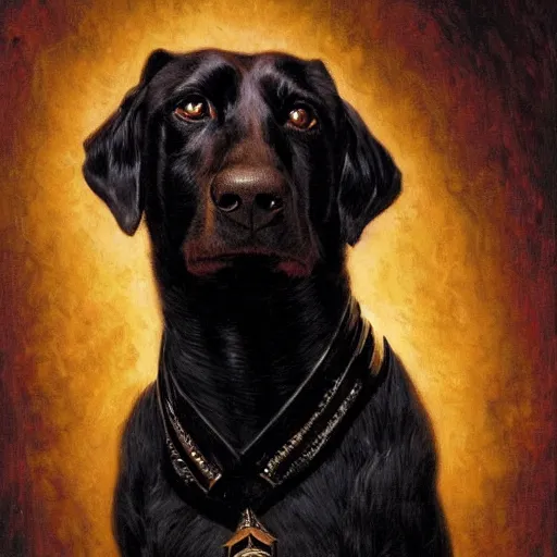 Image similar to a portrait of a black dog dogman canine star trek officer. highly detailed painting by gaston bussiere, craig mullins, j. c. leyendecker, furry