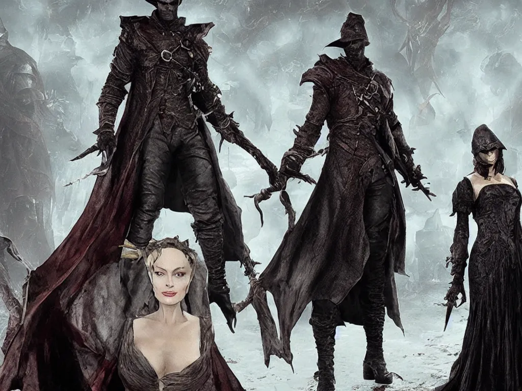 Prompt: Brangelina as a Bloodborne boss