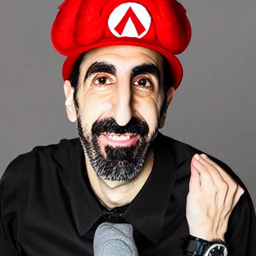 Image similar to serj tankian wearing mario hat