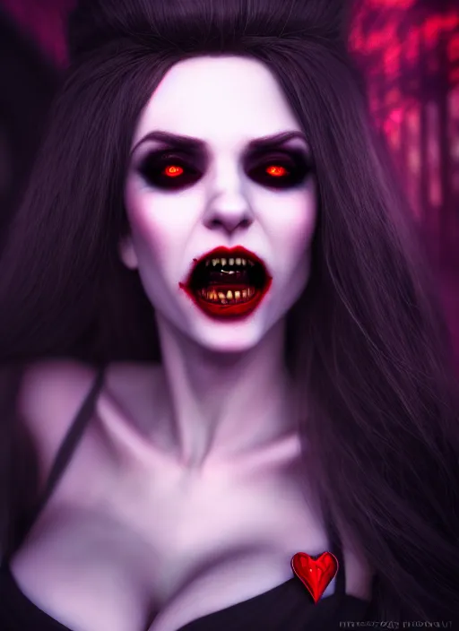 Prompt: realistic matte painting, full length portrait, the vampire duchess of blood owns las vegas at night, fangs, pale, highly detailed, CGsociety, concept art, HDR, hyper realistic, volumetric lighting, subsurface scattering, unreal,