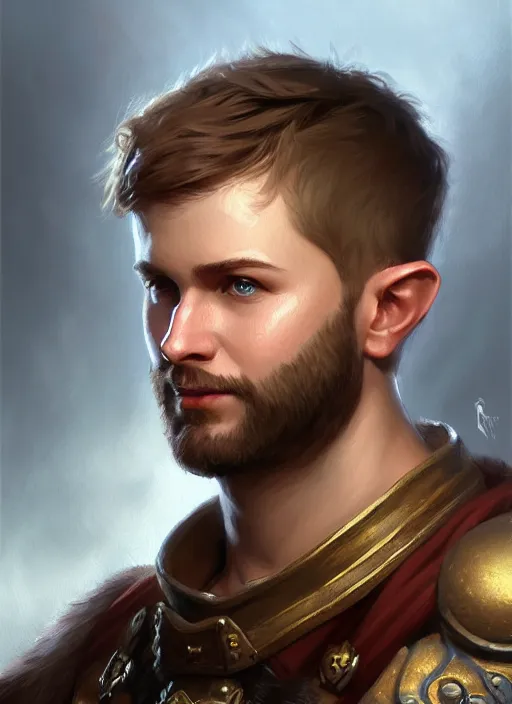 Image similar to a _ fantasy _ style _ portrait _ painting _ of slightly chubby white male very short hair short stubble, brown hair, rpg dnd oil _ painting _ unreal _ 5 _ daz. _ rpg _ portrait _ extremely _ detailed _ artgerm _ greg _ rutkowski _ greg