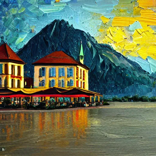 Prompt: a beautiful impasto oil painting of the city of the chiemsee, digital art