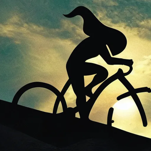 Prompt: superman riding a bike across the full moon as silhouette, from the movie e. t. the extra terrestrial, with dark trees in foreground, cinematic frame, hd