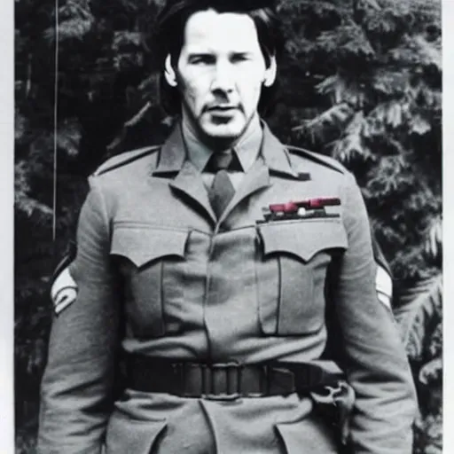 Prompt: keanu reeves as a soldier , historical photo