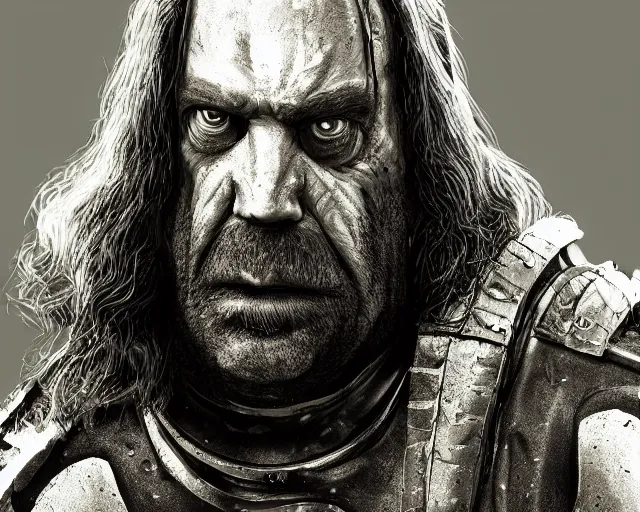 Prompt: homer simpson as sandor clegane, character art, by various concept artists, redshift render, hyperrealistic face, photorealistic render