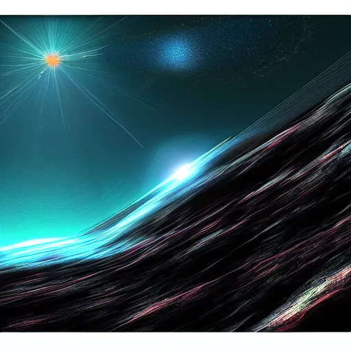 Image similar to running at the edge of space, toward a planet, reaching the abyss, calm, digital art