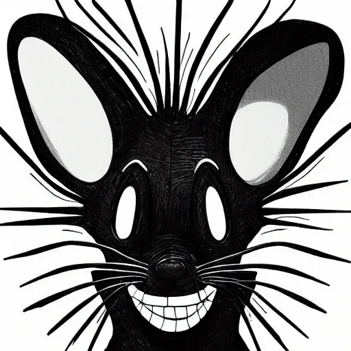 Image similar to A extremely highly detailed majestic hi-res beautiful, highly detailed head and shoulders portrait of a scary terrifying, horrifying, creepy black cartoon rabbit with scary big eyes, earing a shirt laughing, hey buddy, let's be friends, in the style of Walt Disney animation