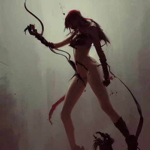 Image similar to succubus killing a man, art by Greg Rutkowski, trending on artstation,