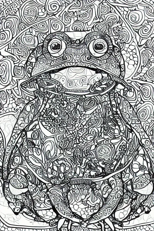 Prompt: beautiful frog, ornamental, fractal, ink draw, line art, vector art