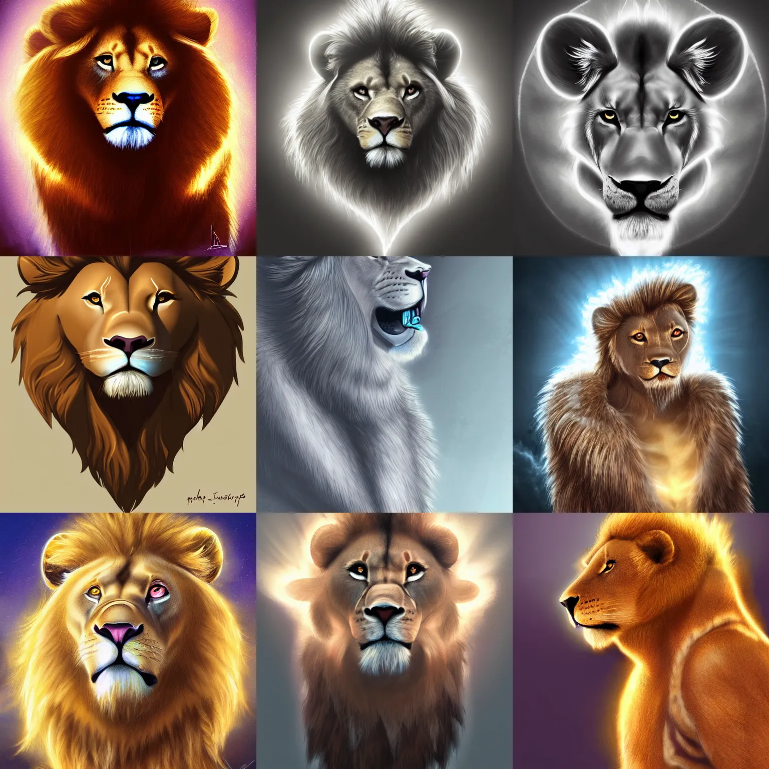 Prompt: very very beautiful furry art, bust shot of a male anthro lion with angel wings, backlit, astonishing lighting, high quality digital art, fursona commission on furaffinity