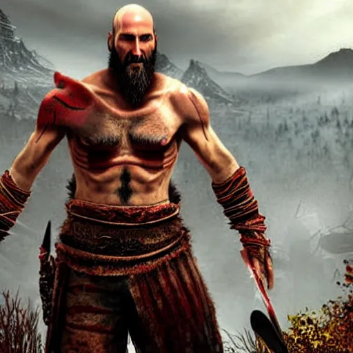 Image similar to Keanu Reeves in the God of War game