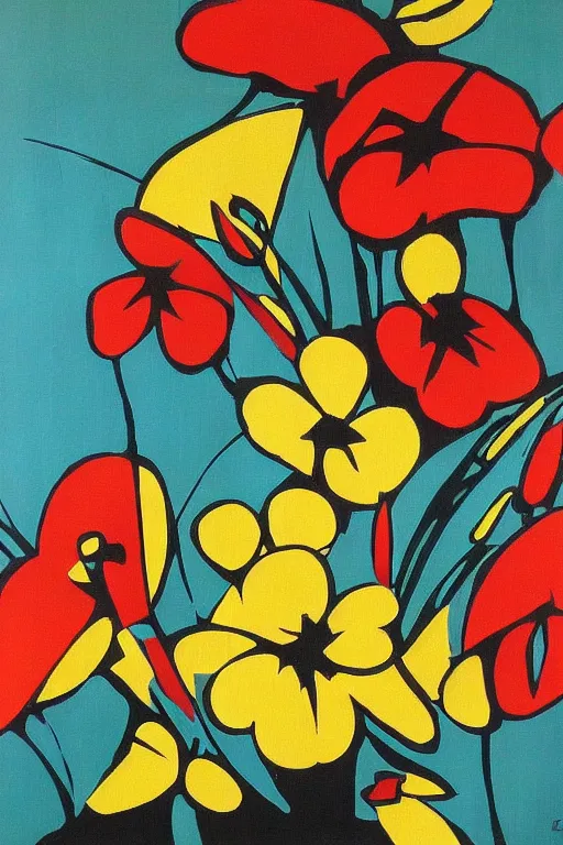 Prompt: mid century modern art retro floral on canvas by bernard simunovic