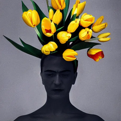 Image similar to yellow tulip frida kahlo condesa plane sky cloud