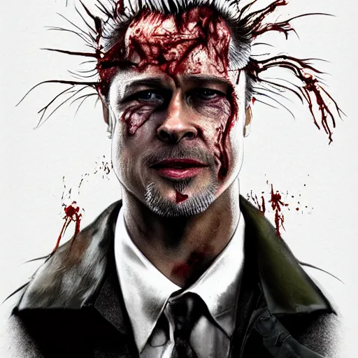 Prompt: brad pitt as zombie eating brain, 8 k, trending on artstation