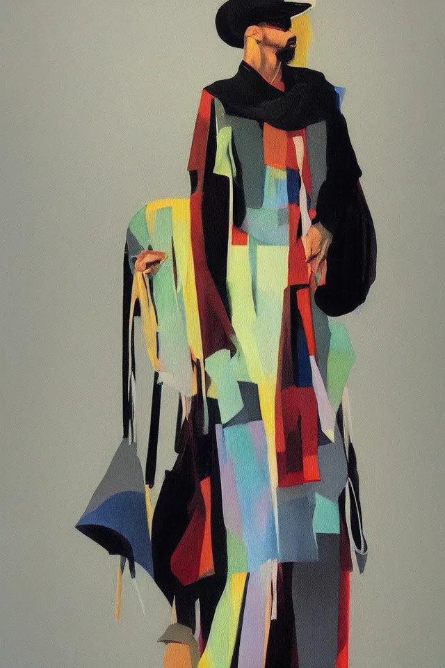 Image similar to sfumato renaissance oil painting of a modern shaman, modern minimal isei miyake outfit, in the style of syd mead, jeremy cowart, concept art