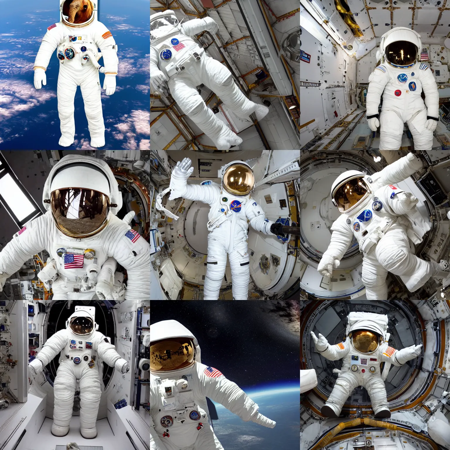 Image similar to giant elephant in white spacesuit as astronaut