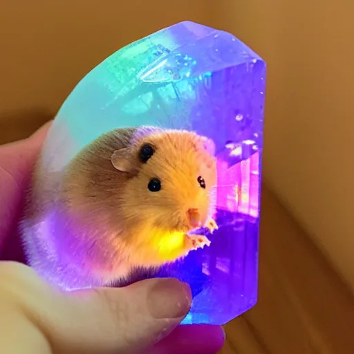 Image similar to rainbow crystal in the shape of a hamster 8k