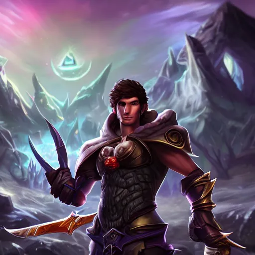 Prompt: todd howard league of legends skin splash art, with a background based on the game league of legends, detailed face
