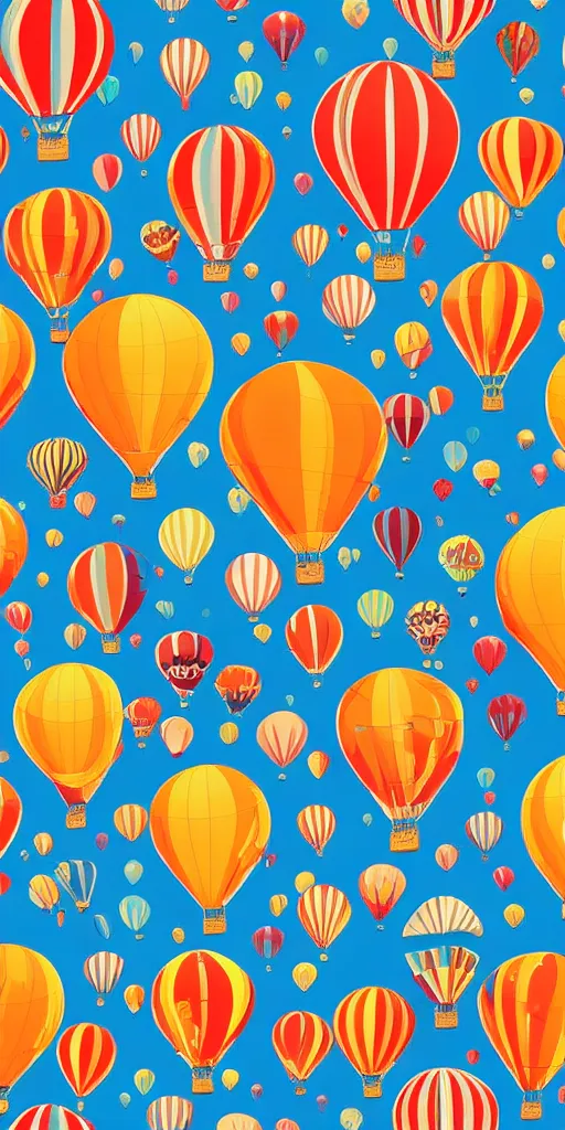 Image similar to seamless pattern of hot air balloons in beautiful sky, colourful, symmetrical, repeating 35mm photography