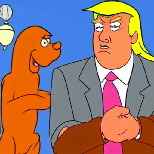Image similar to Donald trump in Scooby-Doo, Where Are You? (1969) cartoon animation, screen capture from episode 10