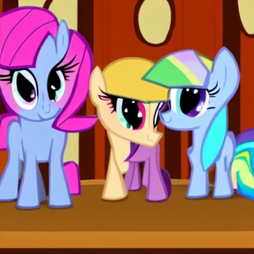 Image similar to Ponies from My Little Pony sitting at a table