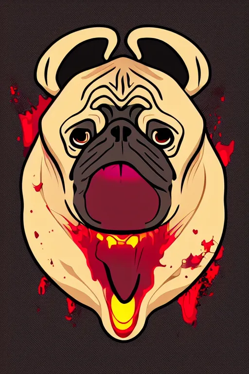 Image similar to Evil pug, the devil, sticker, blood thirsty, blood, evil, colorful, illustration, highly detailed, simple, smooth and clean vector curves, no jagged lines, vector art, smooth