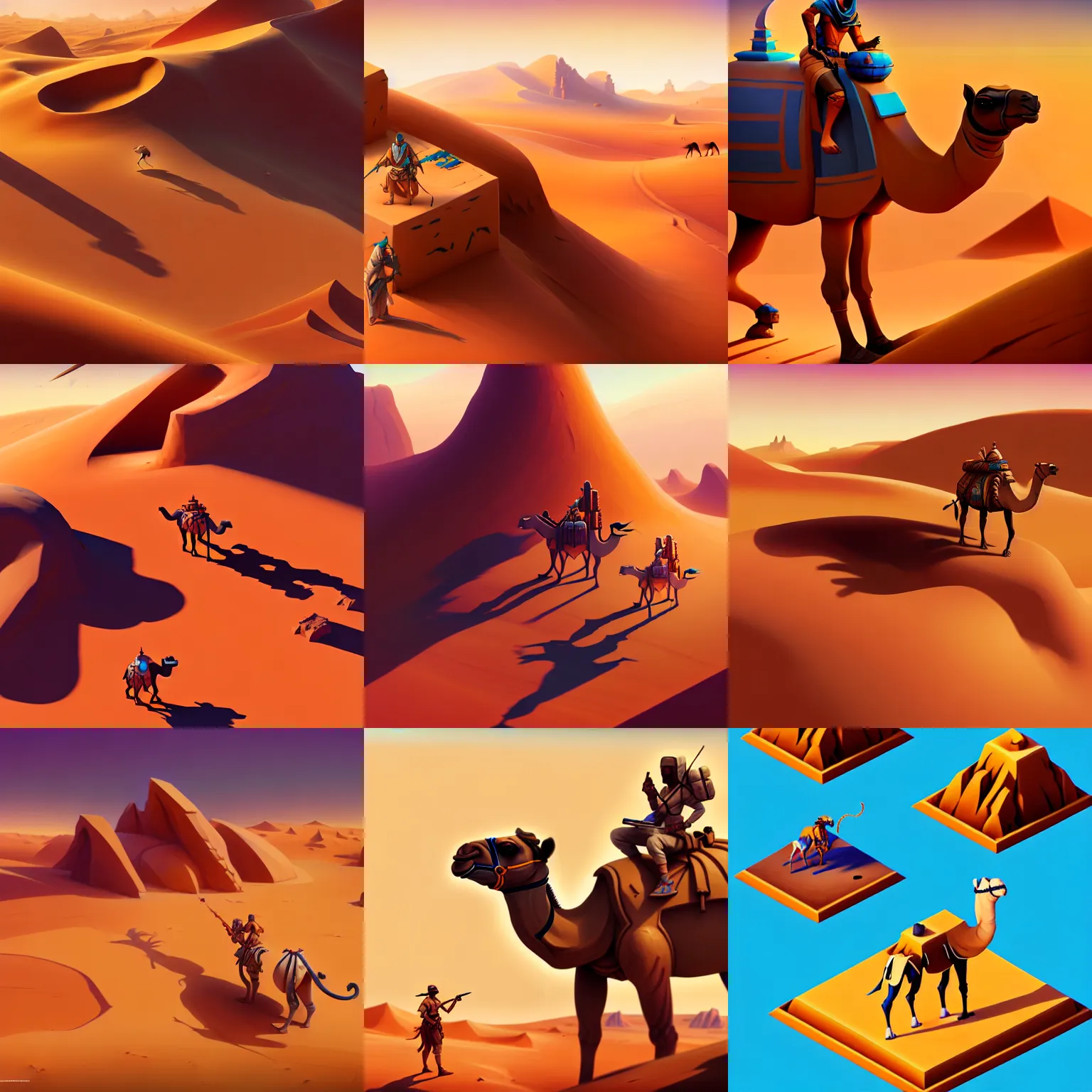 Prompt: isometric game asset of camel in desert, detailed paintings, artgerm, stylized, jesper ejsing, smooth, kitbash, arcane, overwatch, many color scheme, 8 k, isometric viewpoint