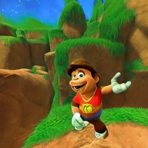 Prompt: Danny DeVito in the videogame Banjo Kazooie