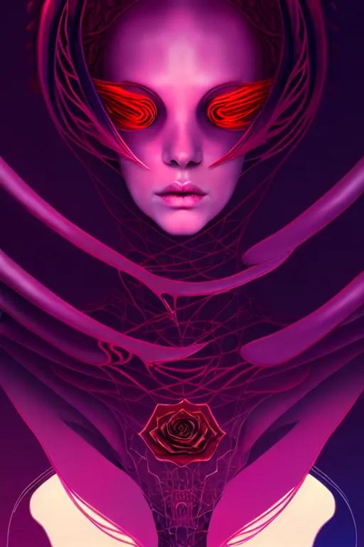 Image similar to 👁🌹👾, phantom, dreary, dramatic, fluid, golden ratio, artstation, moebius + loish, hd,