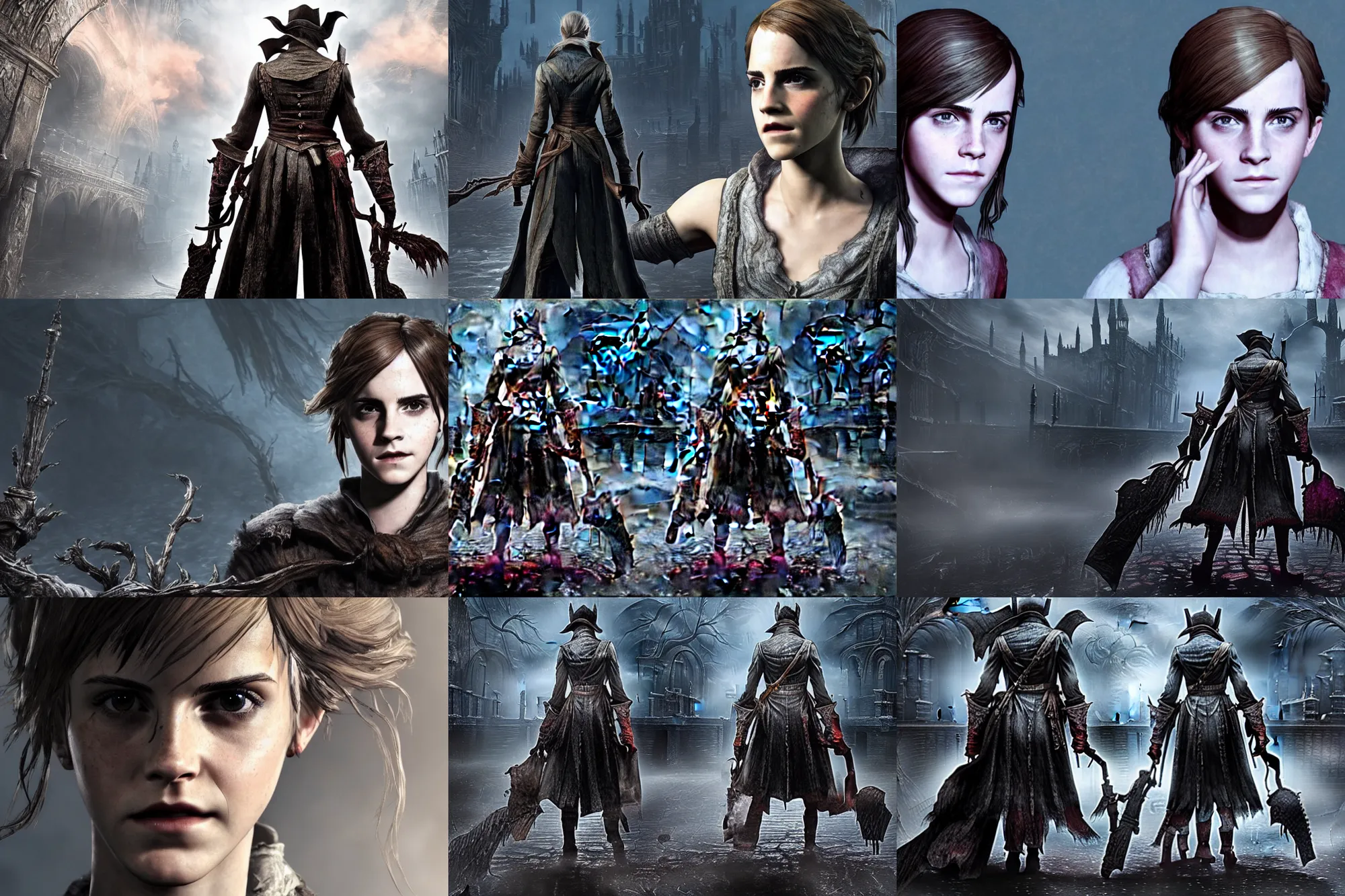 Prompt: emma watson in bloodborne, detailed face, screenshot, gameplay footage