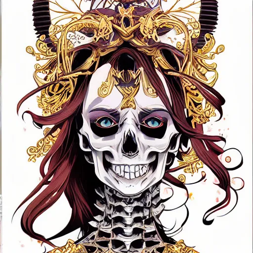 Image similar to anime manga skull portrait young woman skeleton, daffy duck, comic book font, intricate, elegant, highly detailed, digital art, ffffound, art by JC Leyendecker and sachin teng