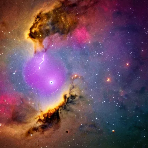 Image similar to nebula made of lightning, planets, shore, twister, frog, 4 k