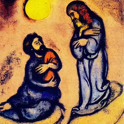 Prompt: Abraham and Isaac from the Bible by Marc Chagall