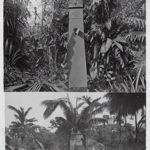 Image similar to lost film footage of a sacred ( ( ( ( ( ( indigenous ) ) ) ) ) ) artifact in the middle of the ( ( ( ( ( ( ( ( ( ( tropical jungle ) ) ) ) ) ) ) ) ) ) / ethnographic object / film still / cinematic / enhanced / 1 9 0 0 s / black and white / grain