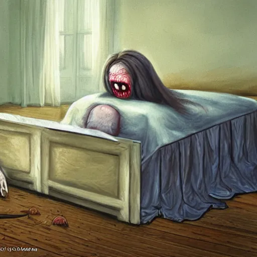 Image similar to the monster under the bed, horror art