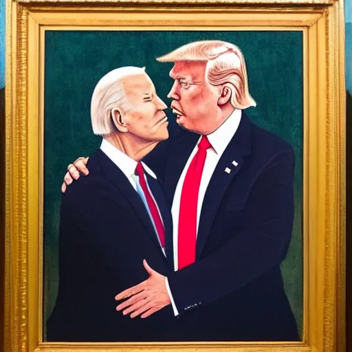 Image similar to donald trump kissing joe biden presidential portrait