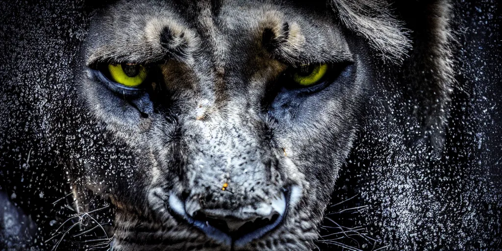 Prompt: the smooth black lioness, made of smooth black goo, in the zoo exhibit, viscous, sticky, full of black goo, covered with black goo, splattered black goo, dripping black goo, dripping goo, splattered goo, sticky black goo. photography, dslr, reflections, black goo, zoo, exhibit, raytraced, unreal engine 5