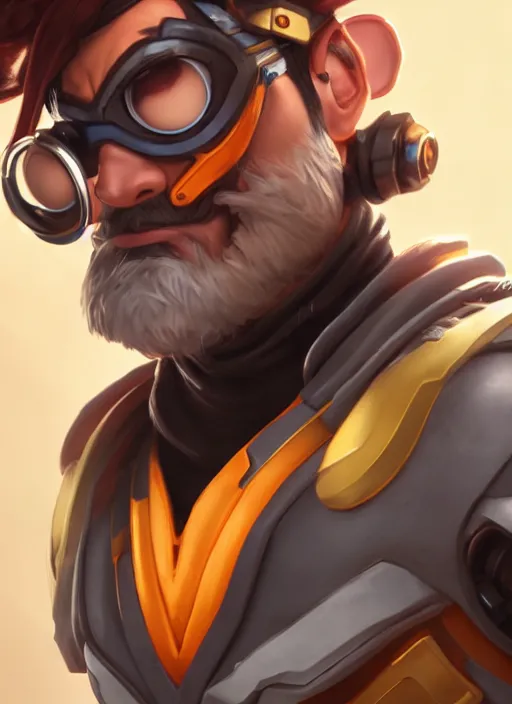 Prompt: character portrait of a fusion of Torbjorn from Overwatch and Tracer from Overwatch by ArtGerm and Tom Bagshaw, 4k, highly detailed, cinematic lighting, characters merged