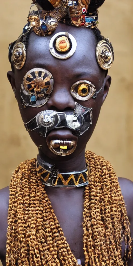 Image similar to a beautiful cyborg made of african ceremonial maske