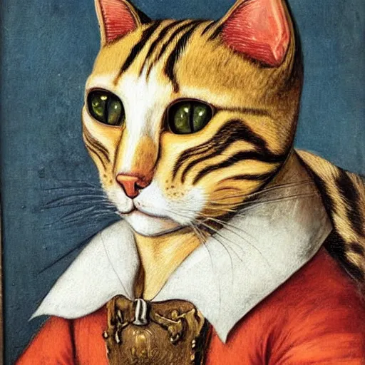 Image similar to portrait of a cat pirate , painting, 16th century